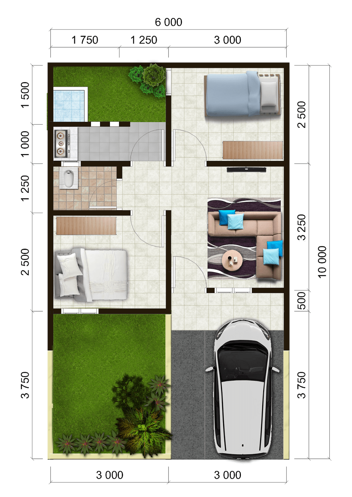 Denah Rumah Minimalis Type 36 1 Lantai - Gambar Design Rumah