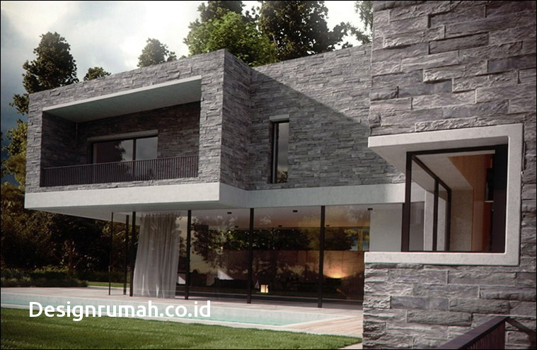 Rumah Minimalis Dengan Dinding Batu Alam