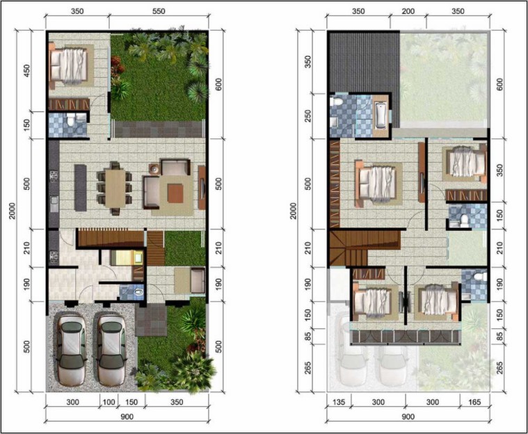Denah Rumah 2 Lantai Luas Bangunan 150m2 - Gambar Design Rumah