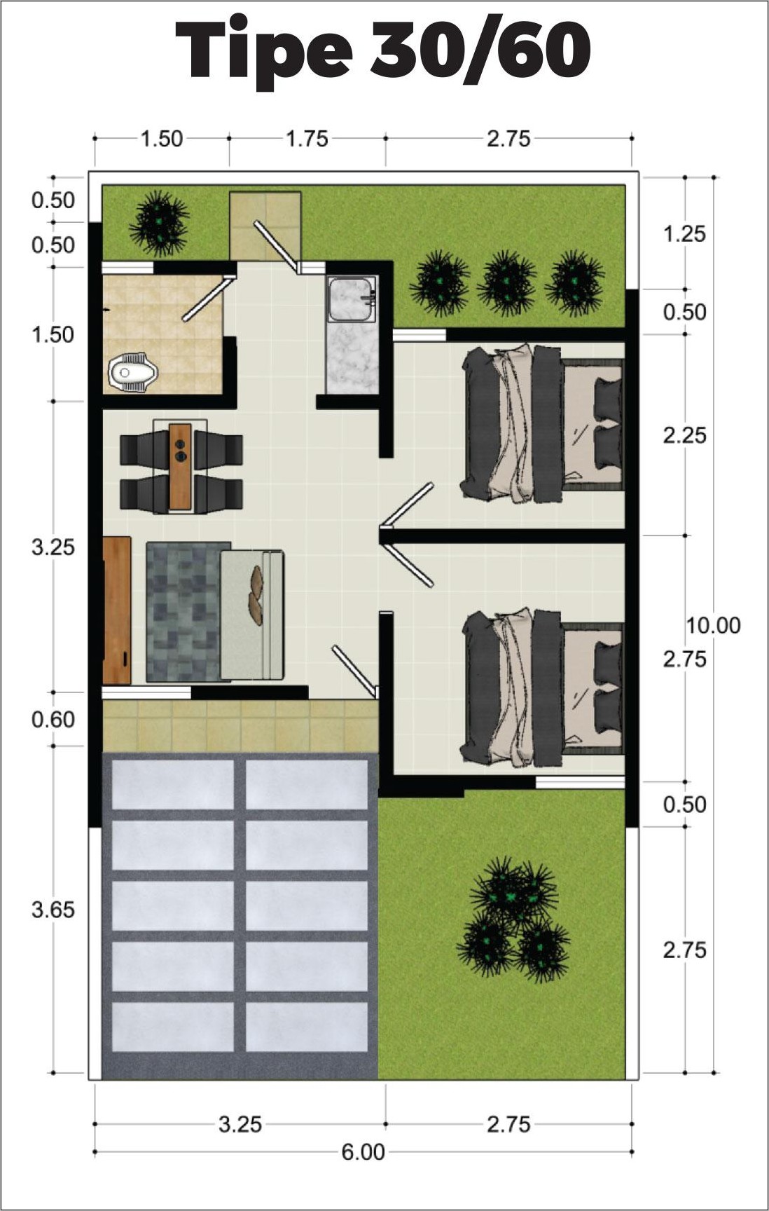 Desain Denah Rumah Subsidi Type 30 60 - Gambar Design Rumah - Denah Rumah Subsidi Type 30 60