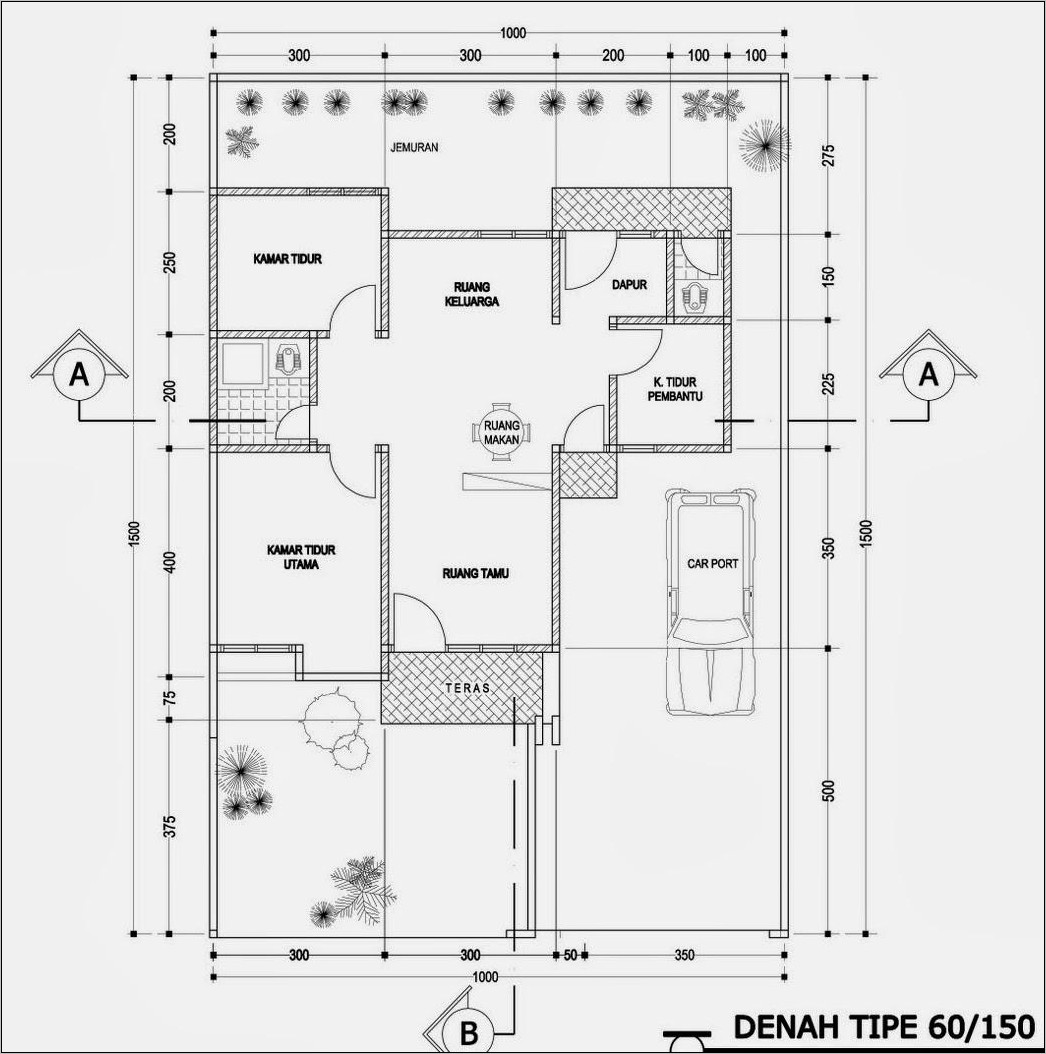 Denah Rumah Type 150 Satu Lantai - Gambar Design Rumah - Denah Rumah Type 150 1 Lantai