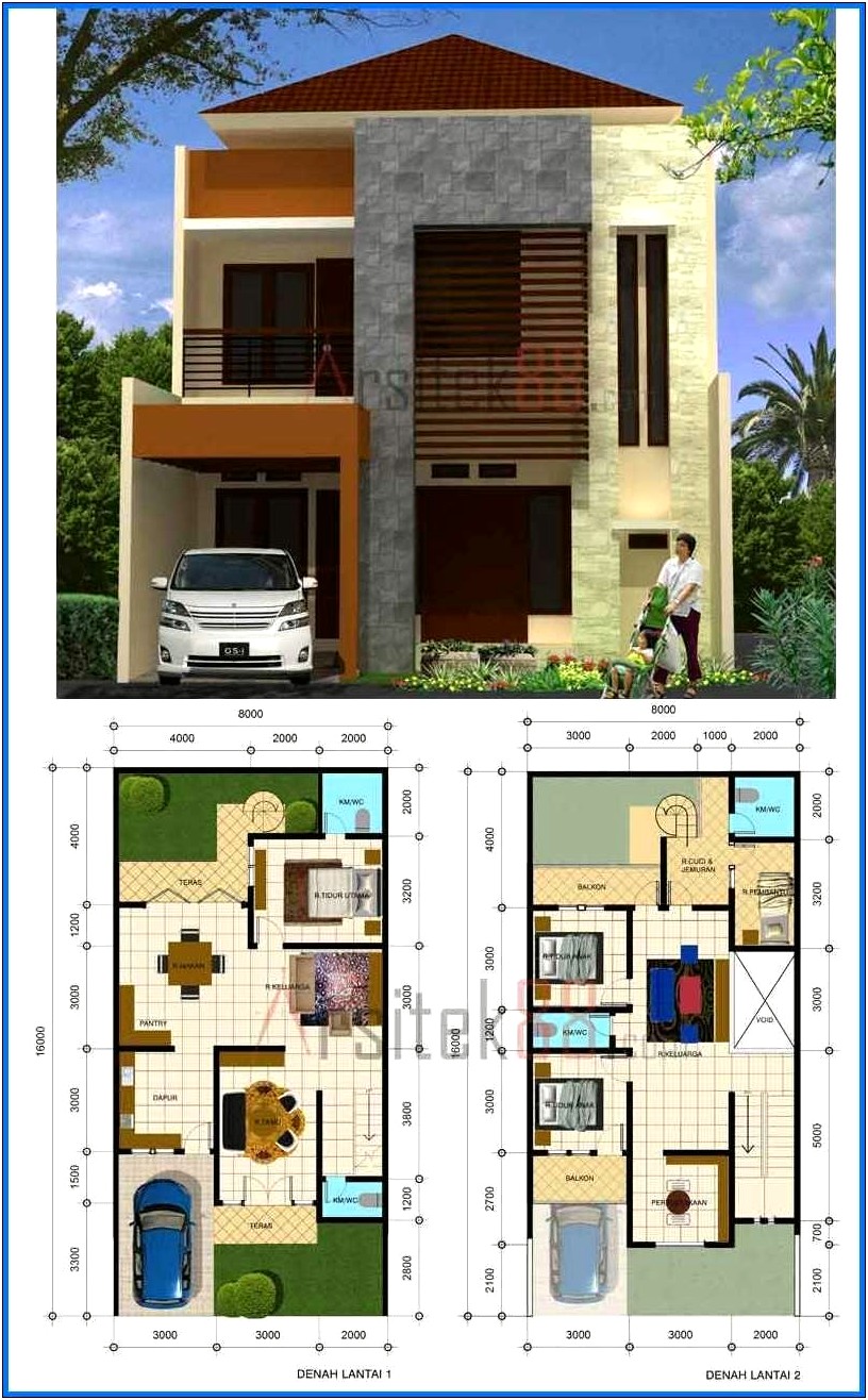 Denah Rumah Minimalis 9x8 2 Lantai - Gambar Design Rumah